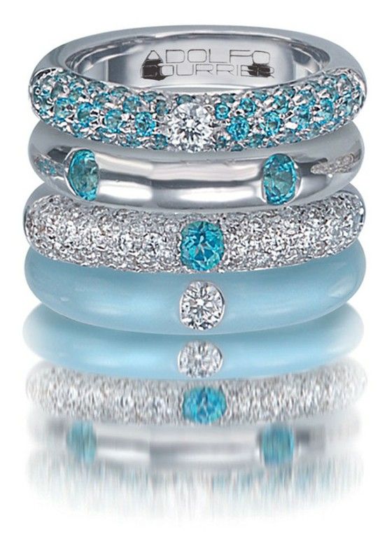 Hochzeit - Turq, Enarmel, Blue Topaz And Diamond Ring Stack 