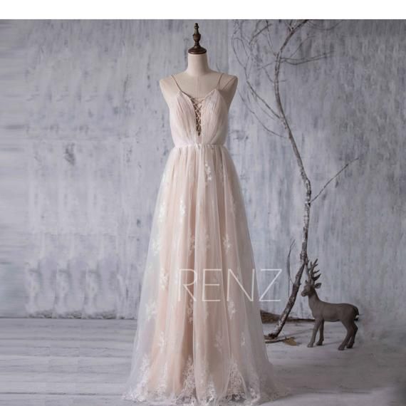 Wedding - Wedding Dress Champagne Tulle Bridesmaid Dress Spaghetti Strap 
