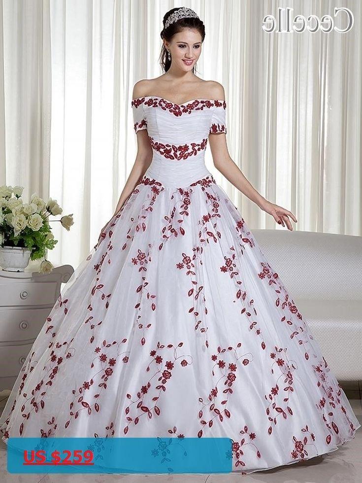 زفاف - 2017 Real White And Red Ball Gown Colorful Wedding Dresses Off The Shoulder Embroidery Corset Back Non White Bridal Gowns 