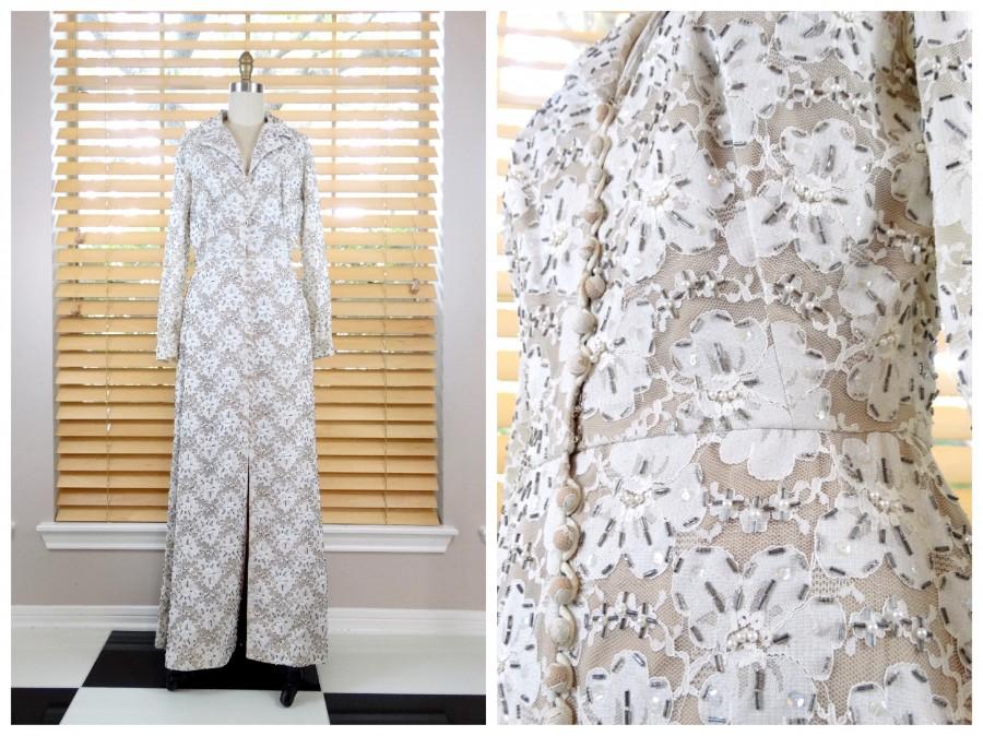 زفاف - Vintage Lace Sequined Dress // Antique Edwardian Gown // Embellished Lace Gown // Ivory Victorian Gown by Jack Bryan