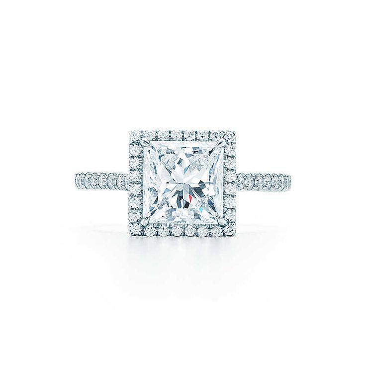 Hochzeit - Tiffany Soleste® Princess Cut Halo Engagement Ring With Diamond Band In Platinum