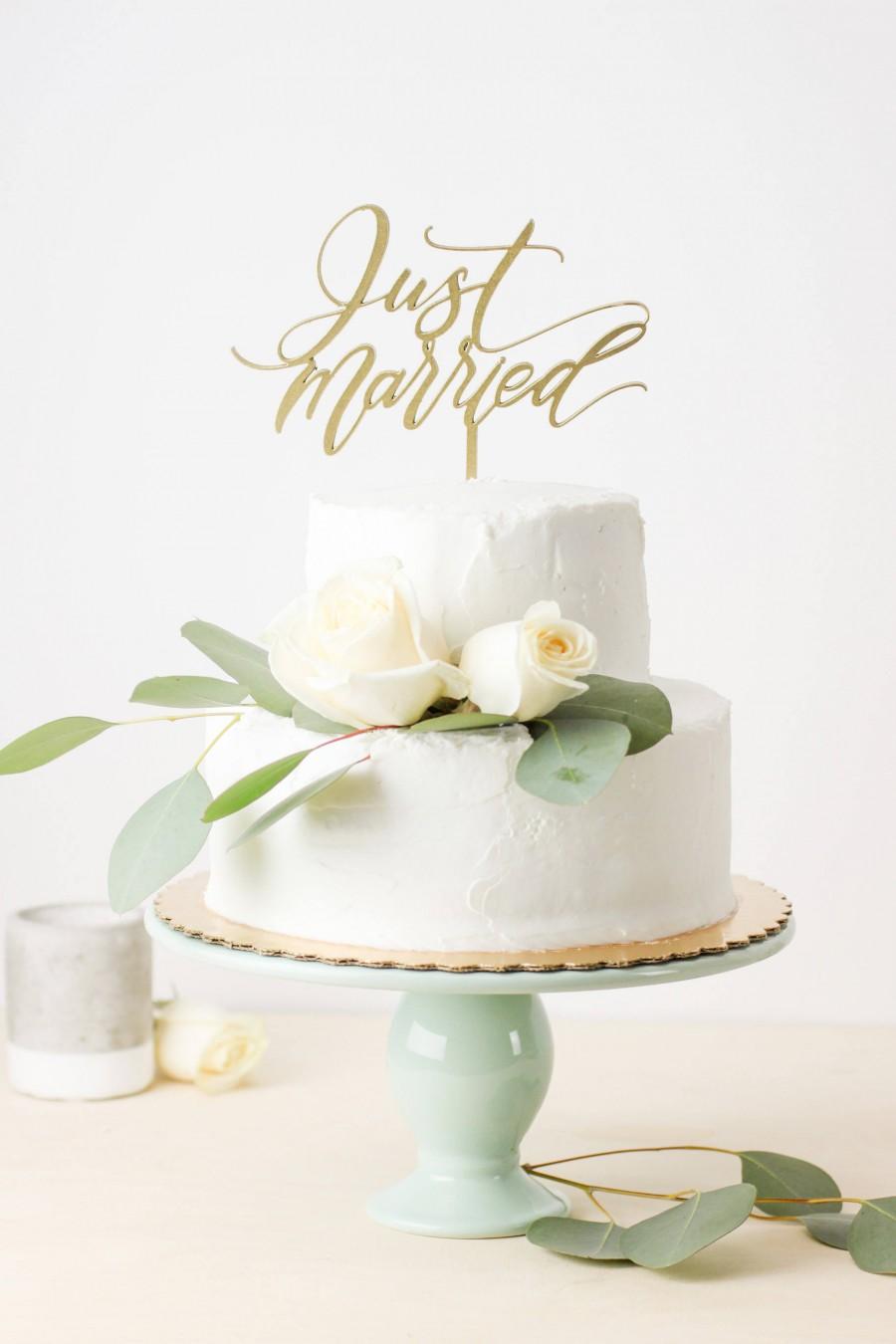 Hochzeit - Just Married Cake Topper - Wedding Cake Topper - Laser Cut Wood or Acrylic - 6.25 inches wide