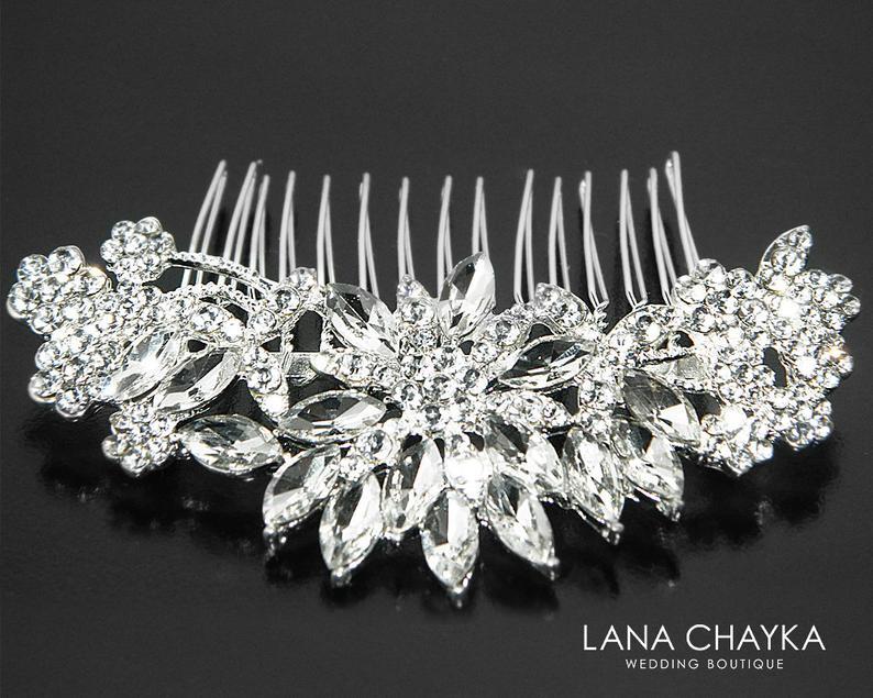Hochzeit - Crystal Bridal Hair Comb. Wedding Hair Comb, Rhinestone Hair Comb, Crystal Silver Hair Piece, Wedding Bridal Comb, Bridal Crystal Headpiece
