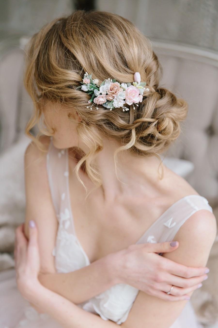 زفاف - Flower hair comb, Blush Pink flower hair clip, Flower hair piece Wedding