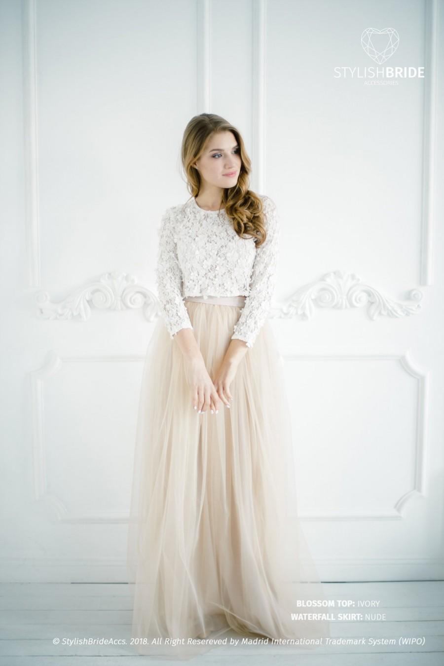 Mariage - Blossom Nude Lace Dress, Top and Tulle Skirt in Nude color, Nude Prom Dresses Plus Size, Engagement ivory top