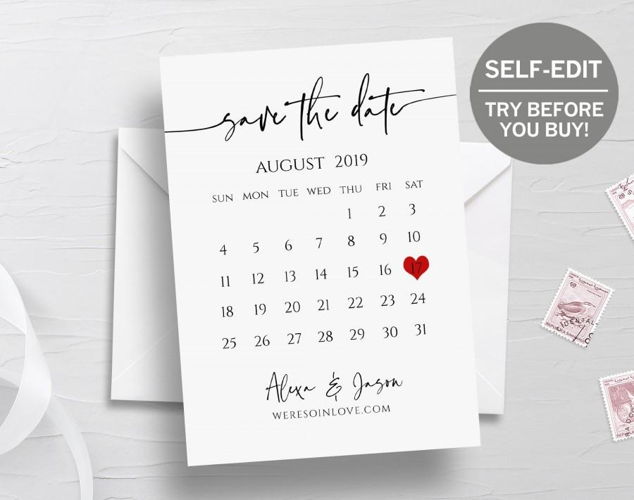Printable Save The Date Calendar Template, Save The Date Template, TRY