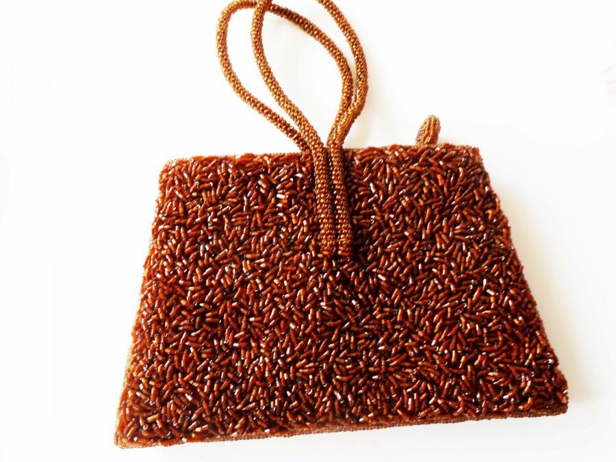 Hochzeit - Vintage Copper Bead Evening Bag, Sparkly Bead Handbag EB-0361