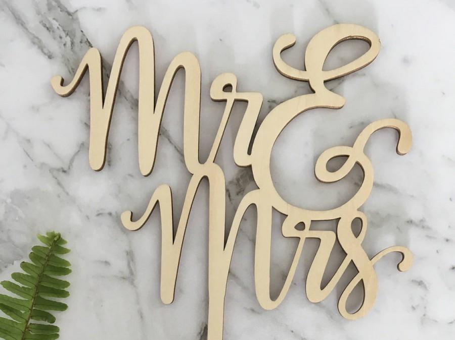 Wedding - Mr & Mrs (two lines) Rustic Wood Wedding Cake Topper