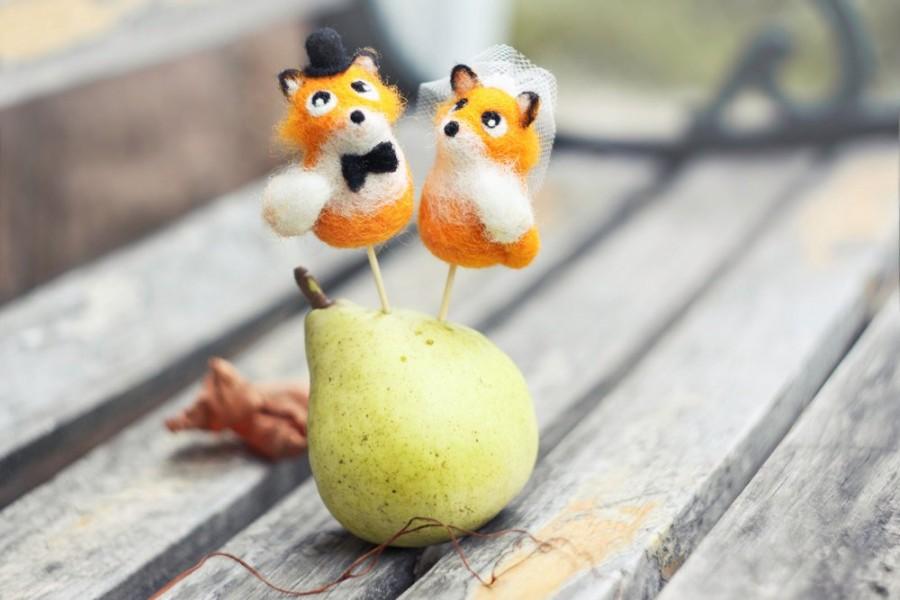 Mariage - Felted wedding cake topper - Foxes.