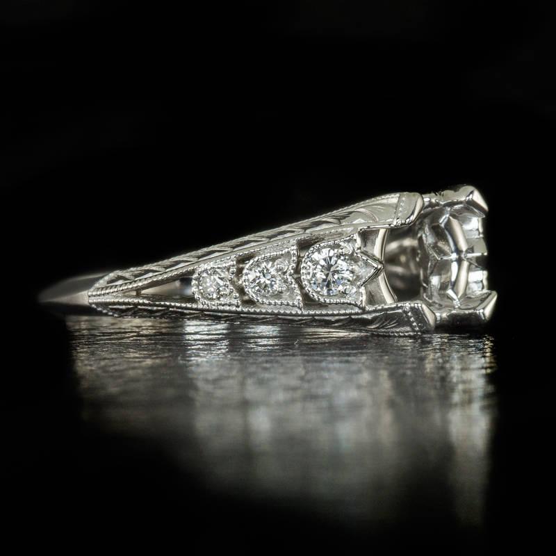 زفاف - Vintage Inspired Engagement Art Deco Ring Setting 6.0mm-6.8mm Round Cushion Princess Engraved Filigree Floral Detailed 14K White Gold 8902A
