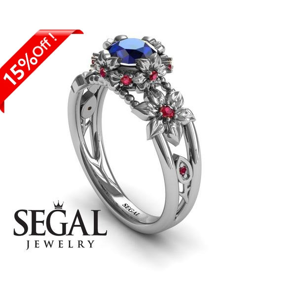 Свадьба - Sapphire Engagement Ring White Gold Blue Sapphire Ring Art Nouveau Ring Leaf Ring Twig Ring Blue Sapphire Engagement Ring - Mackenzie
