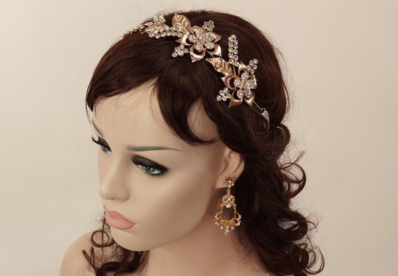 زفاف - Rose gold wedding headband,Art deco crystal bridal headband,Bridal headpiece,Bridal hair piece,Bridal tiara,Bridal crown,Boho headpiece