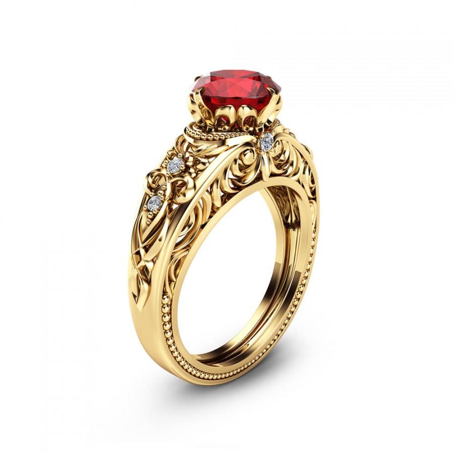 Wedding - Garnet Vintage Engagement Ring 14K Yellow Gold Vintage Engagement Ring January Birthstone