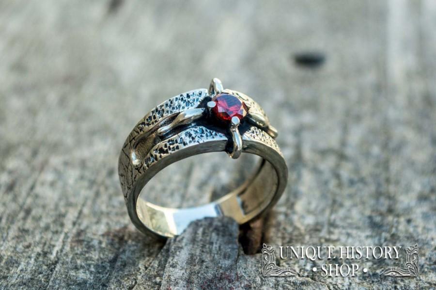 زفاف - Victorian Ring with Red Gem, Man's Ring, Cubic Zirconium Ring for Man, Garnet Ring for Man, Sterling Silver Man's Ring, Red Gem Ring
