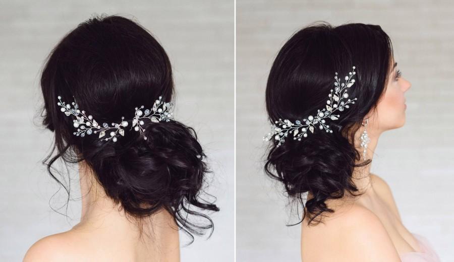 زفاف - 2 Crystal Swarowski Hair pins,Crystal Hair pins,Wedding Hair pins,Bridal Hair Vine,Bridal Hair pins,Silver hair pins,Hair vine,silver pins