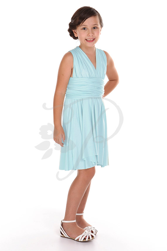 Mariage - Junior / Mini Bridesmaid Dress Infinity Dress Aqua Blue Convertible Dress Multiway Wrap Flower Girl Dress