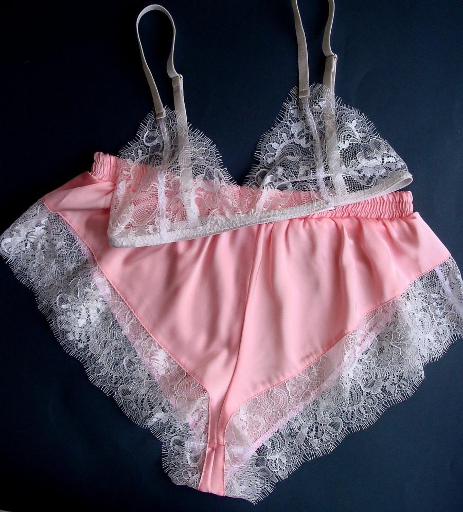 Mariage - Lace lingerie set, Pink lingerie, White lingerie, Satin lingerie, Silk lingerie, Silk underwear, Bridesmaid robe, Silk pajama Silk nightwear