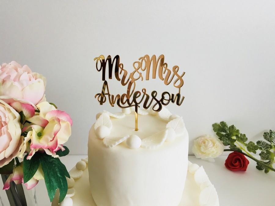 Hochzeit - Personalized Wedding Cake Topper Custom Mr and Mrs Last Name Calligraphy Wood Acrylic Table Centerpiece Sticks Customized Cupcake Decoration