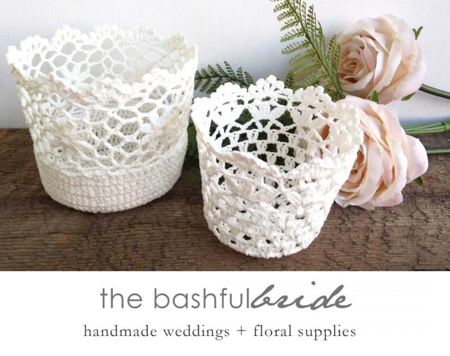 Свадьба - Lace flower girl basket, lace basket, white lace basket,  white flower girl basket, flower girl rustic, crochet basket