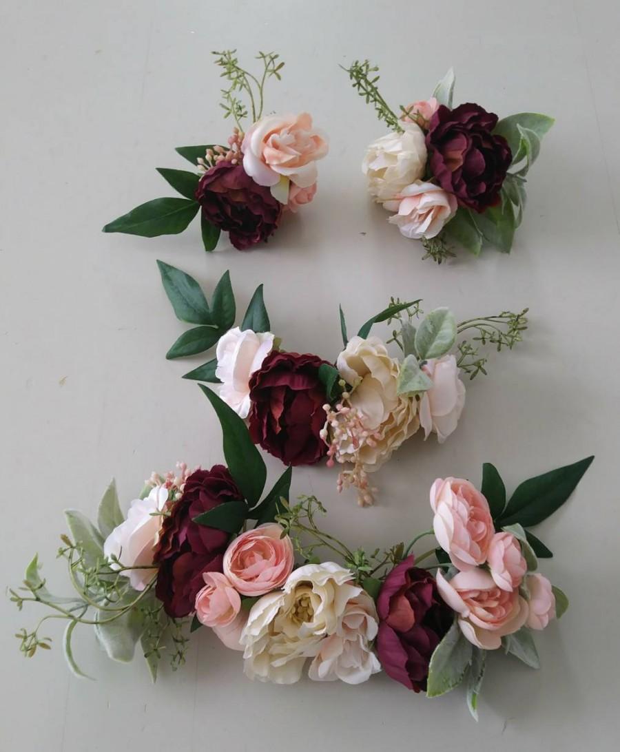 Hochzeit - Wedding Cake Flowers, Cake Topper , Boho Wedding, Wedding Cake, Flowers With Burgundy, Wine, Marsala, Pink, Blush, Custom Colors Available