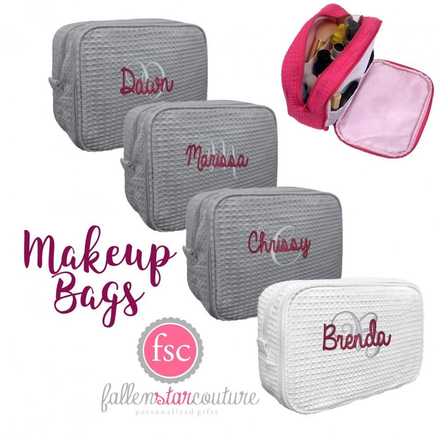 Wedding - Personalized Cosmetic Bag, Monogrammed Makeup Bag, Waffle Cosmetic Bag, Bridesmaid Gifts , Gifts For Bridesmaids , Make Up Bags