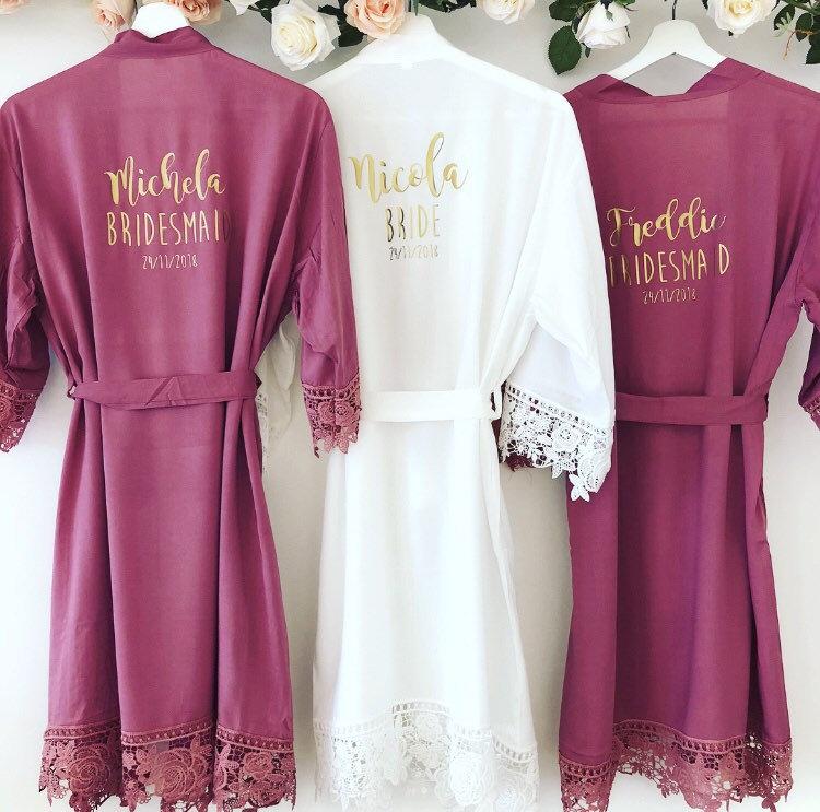 Wedding - GRACE Lace cotton bridal robes, bridal robe, lace cotton bridesmaid robe