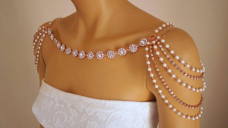 Hochzeit - Shoulder necklace,Rose gold shoulder jewelry,Wedding necklace,Swarovski crystal,Bridal jewelry,Bridal shoulder necklace,Wedding shoulder