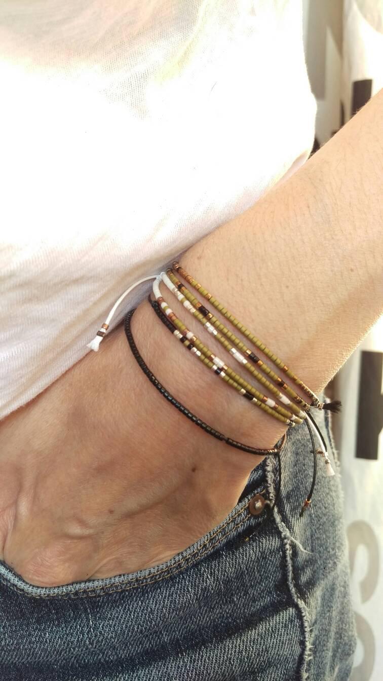 زفاف - miyuki bracelet, Friendship bracelet, vegan bracelet, thin cord bracelet, tiny bead bracelet, gift for him, gift for her, unique gifts