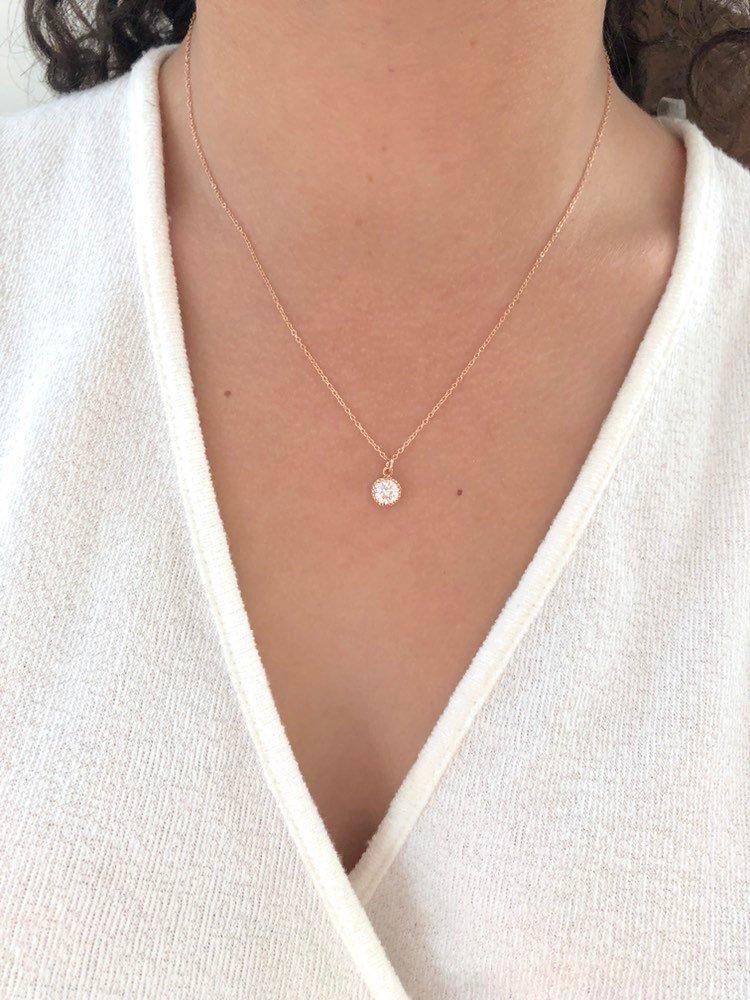 Mariage - Tiny Rose Gold Necklace, Dainty Rose Gold Necklace, Rose Gold necklace, CZ Necklace, Simple Necklace, Minimalist Necklace, Bridesmaid Gift