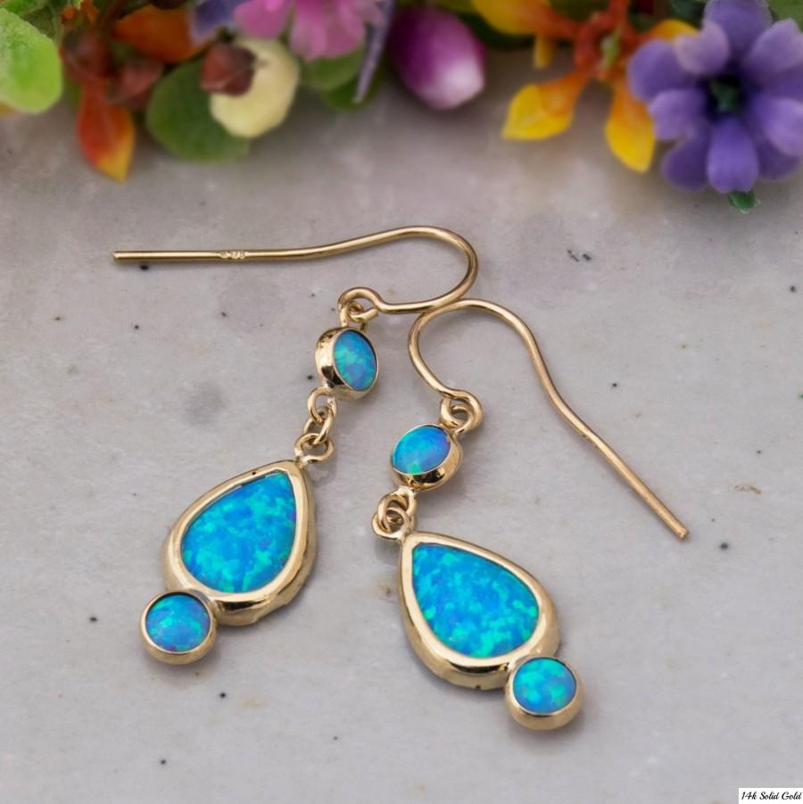 Hochzeit - Blue Opal Dangle Earrings 