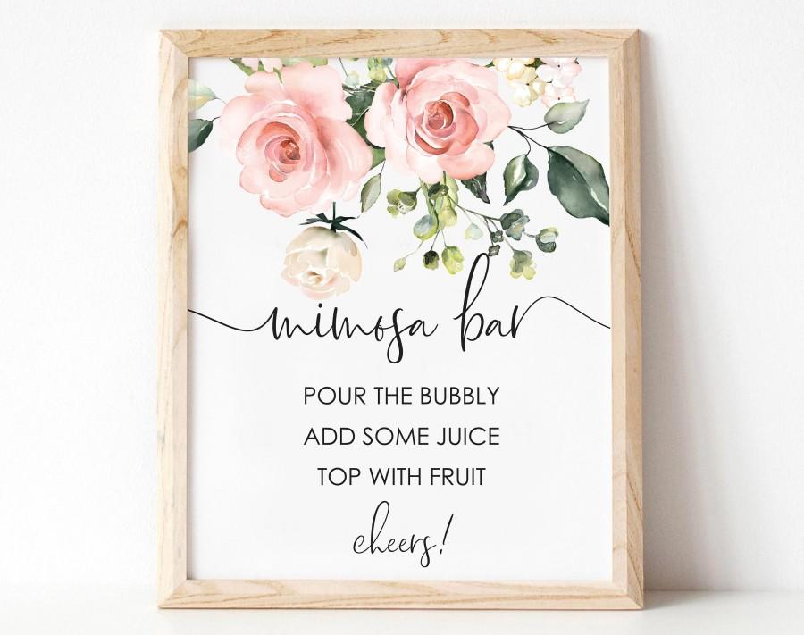 Wedding - Blush Floral Mimosa Bar Sign - Printable Wedding Sign - Greenery Mimosa Bar Sign - Baby Shower Sign - Engagement Sign - Darcy Floral Pink