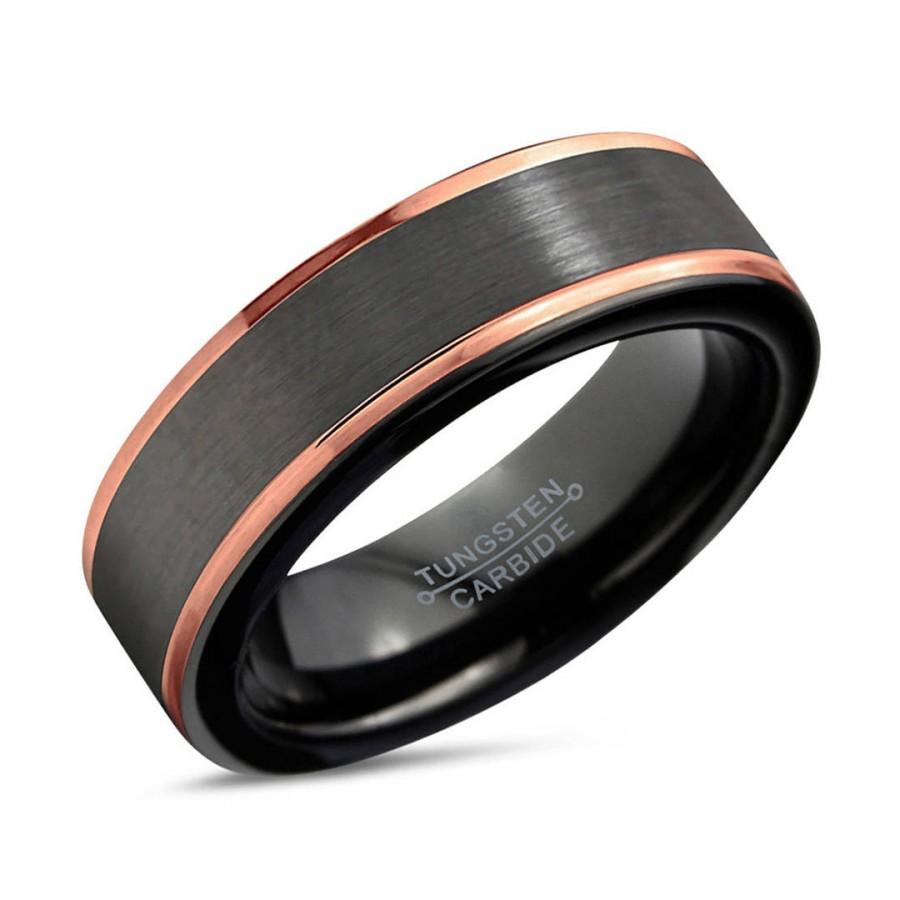 Свадьба - GUNMETAL Tungsten Ring Rose Gold Wedding Band Ring Tungsten Carbide 6mm 18K Tungsten Ring Man Wedding Band Male Women Anniversary Matching