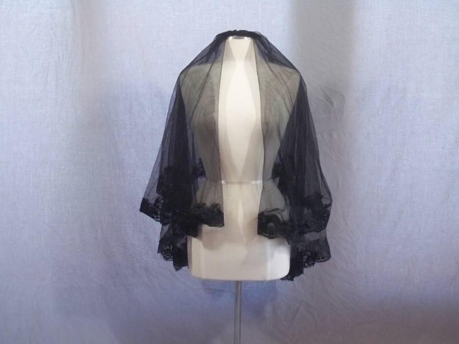 زفاف - Black 2 Tier Elbow Legnth Lace Edge Bridal Wedding Goth Gothic Costume Veil With Comb Renaissance Mourning
