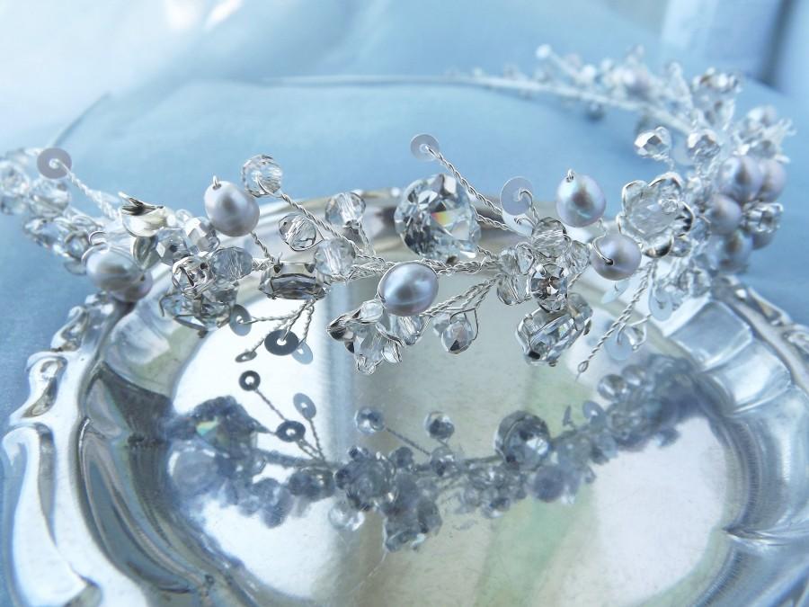 Wedding - Silver bridal tiara Crystal and pearl tiara Bridal headband Silver headpiece Wedding tiara Wedding headband