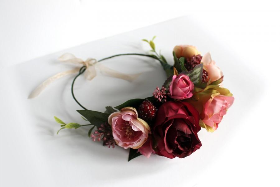 زفاف - Freya - Blush Pink Rose Rustic Flower Crown - Artificial Flower Head Piece