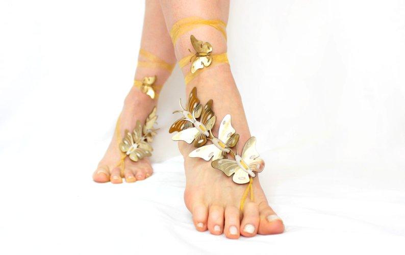 Wedding - Personalized Gift, Unique Gifts, Barefoot sandals gold, Butterfly barefoot sandals, beach wedding, anklet, genuine leather sandals