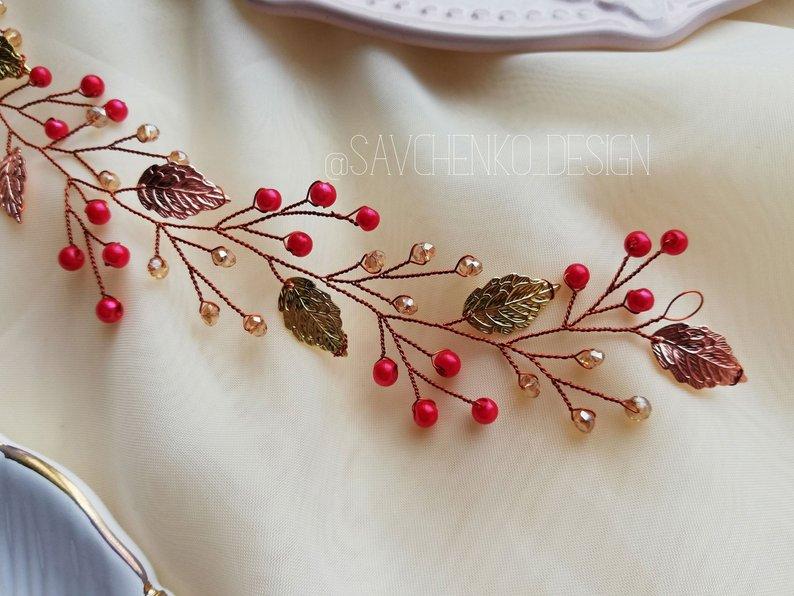 Mariage - rose gold leaves wedding hair vine