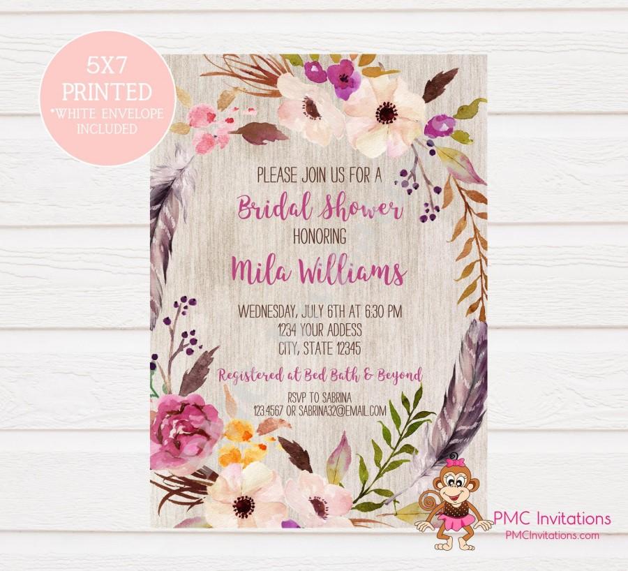 Hochzeit - Custom Printed Floral Boho Bridal Shower Invitations - Bridal Party Invitation - 1.00 each with envelope