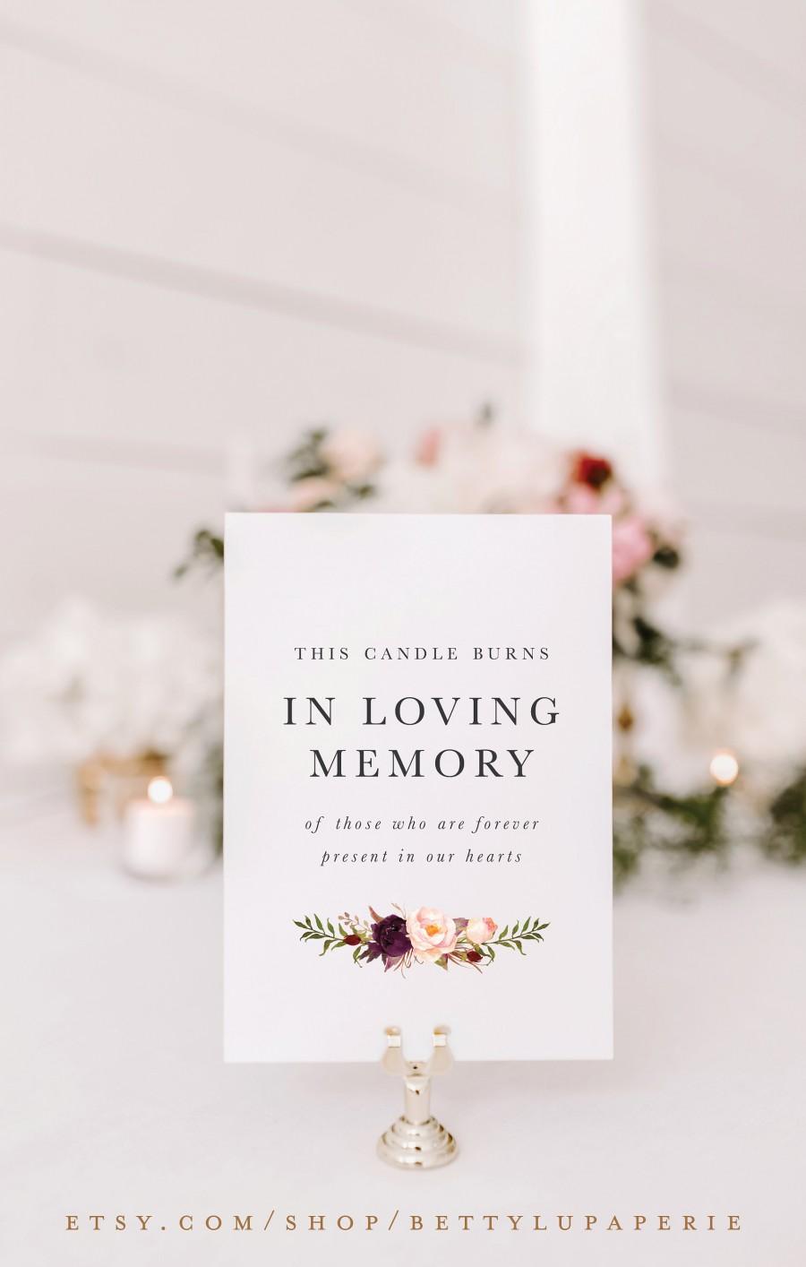 Свадьба - Wedding Remembrance Sign, This Candle Burns in Loving Memory Printable