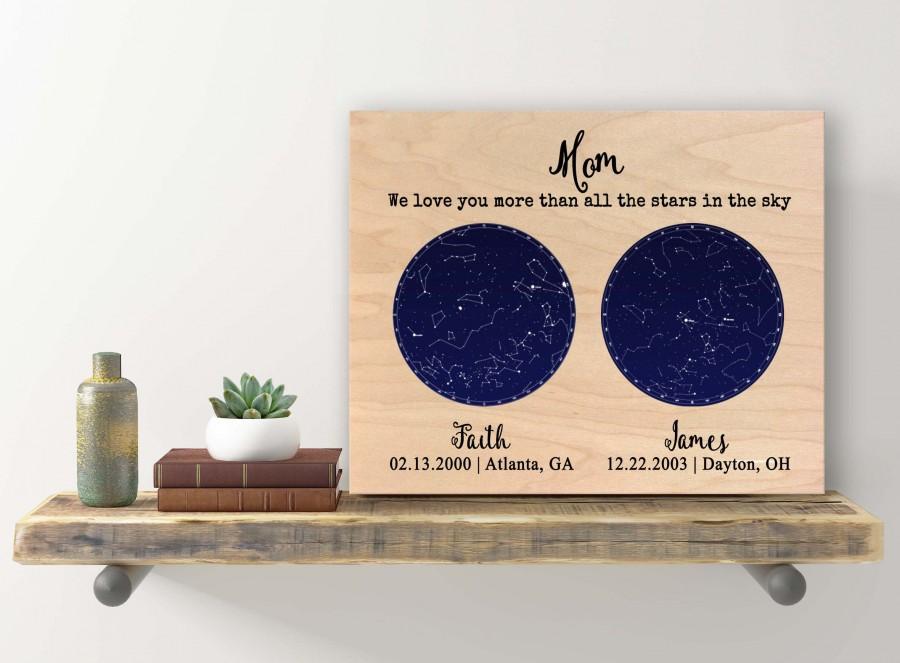 زفاف - Mother's Day Gift Idea from Daughter to Mom Gift from Son Gift for Mom Night Sky Print Custom Wood 2 Sky Constellation Print Star Map o Wood