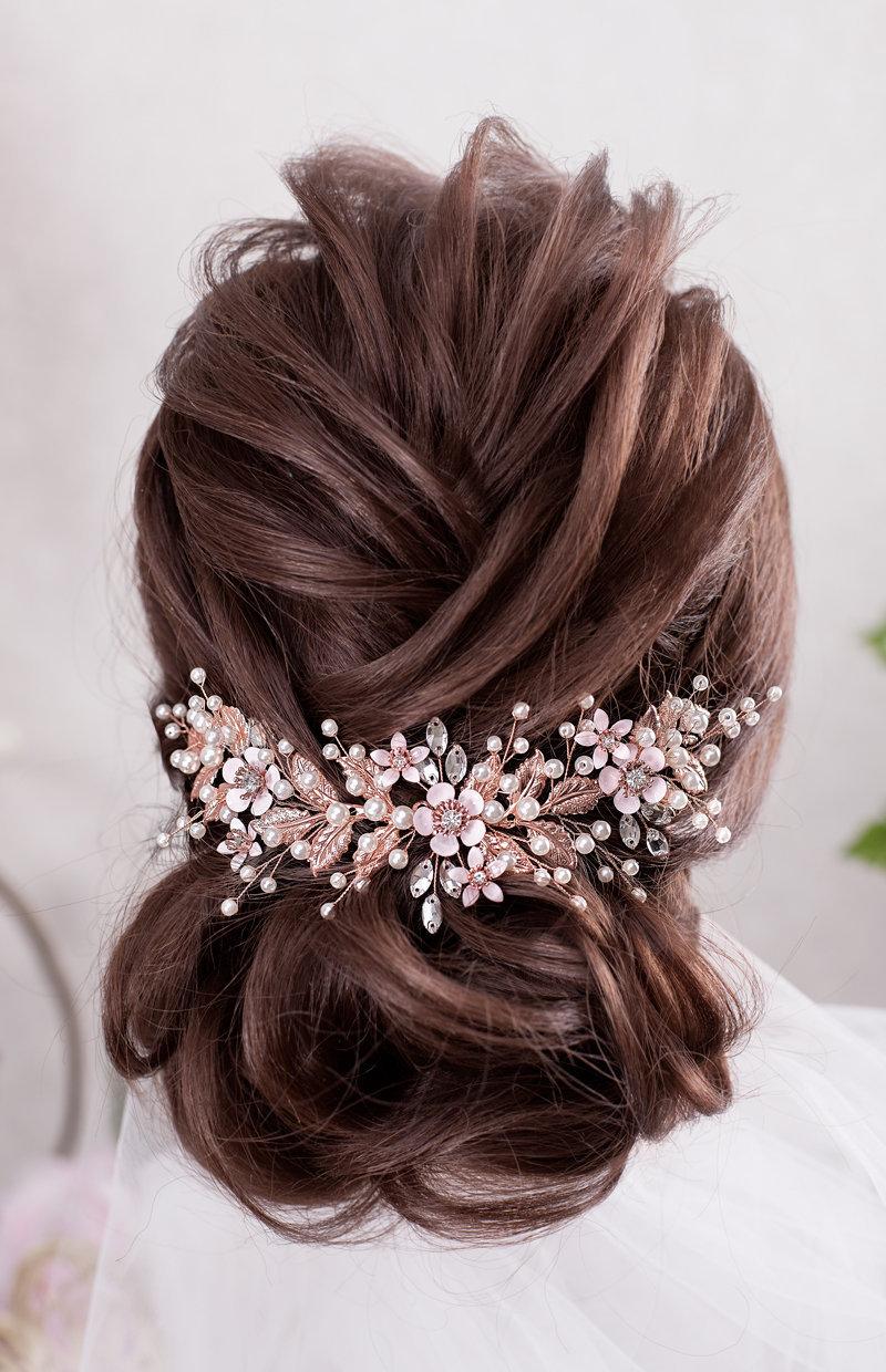 Mariage - Rose Gold Wedding hair accessories Blush Bridal hair piece Wedding headband Crystal hairpiece Rhinestone headpiece Flower Bridal Headpiece