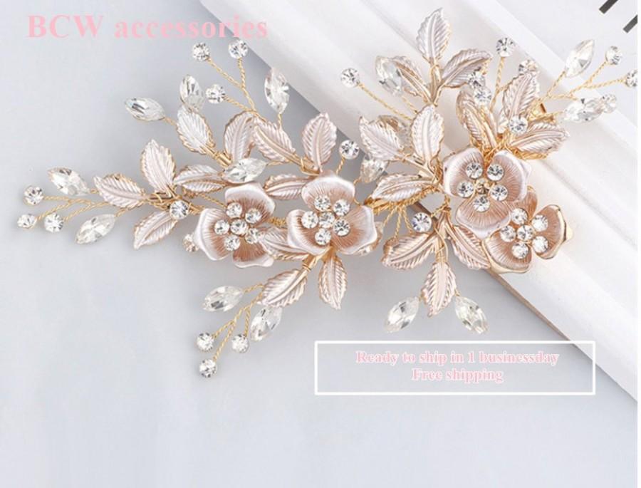 Mariage - Rose gold Champagne color wedding hair accessory, Wedding hair accessory , Bridal hair pin, Wedding hair pin