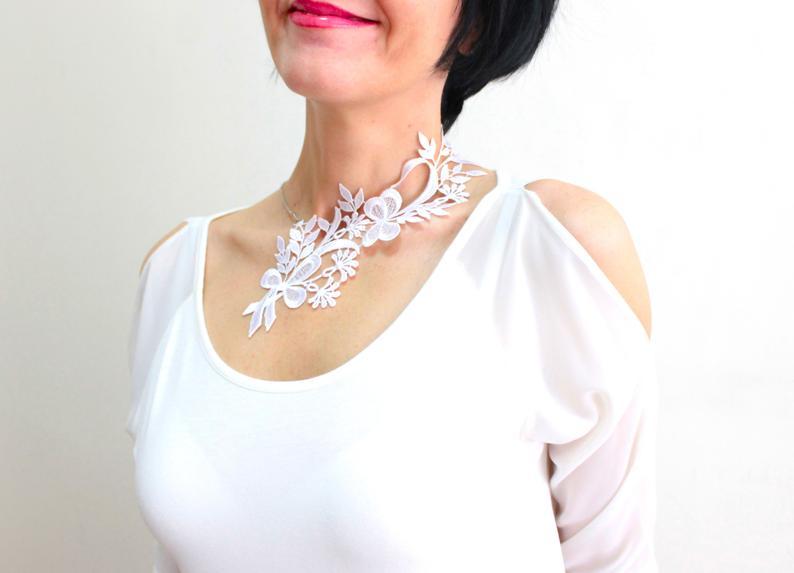 Wedding - Unique Gift Handmade Mom Gift Mother Gift Mother's Day Gift White Lace Necklace Statement Necklace Silver Necklace Mom Gift For Her