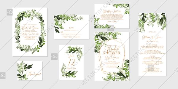 Hochzeit - Greenery herbal Wedding invitation set printable card template vector invitation download