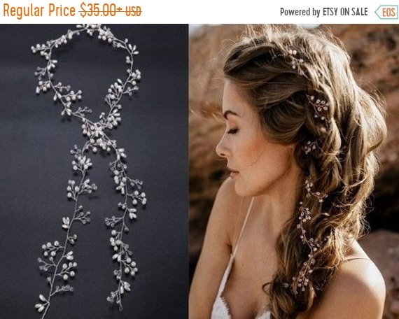 Mariage - ON SALE pearl and crystal beads bridal hair vine, wedding head piece, bridal hair accessories, headband hair jewelry SV3501