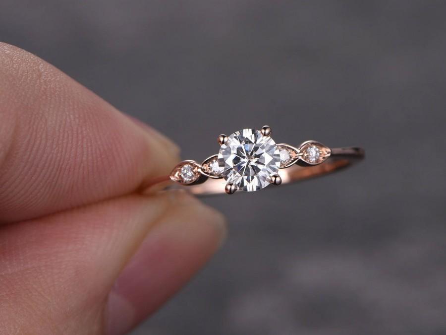 زفاف - 5mm Round Cut Moissanite Engagement Ring rose gold,Diamond Wedding ring band,marquise moissanite ring set promise bridal anniversary ring