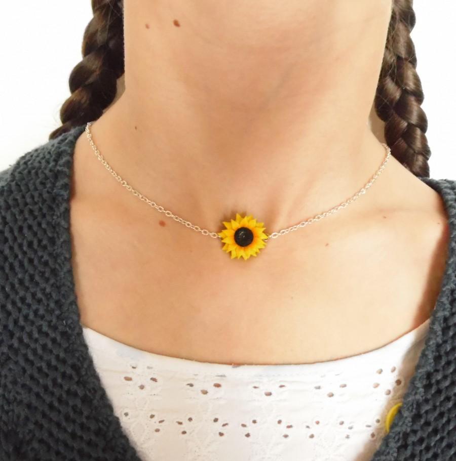 زفاف - Sunflower choker sunflower necklace sunflower pendant polymer clay jewelry wedding jewellery sunflower jewelry gift for her bridesmaid jewel