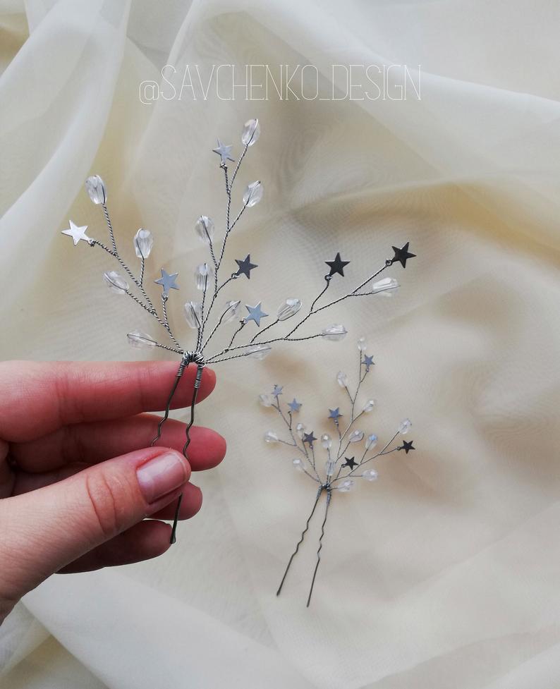 زفاف - Wedding Hair Pins of Stars Celestial Wedding Stars hair pins