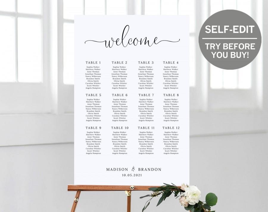 Свадьба - Wedding Seating Chart Template, TRY BEFORE You BUY, Printable Seating Plan, 100% Editable, Wedding Poster