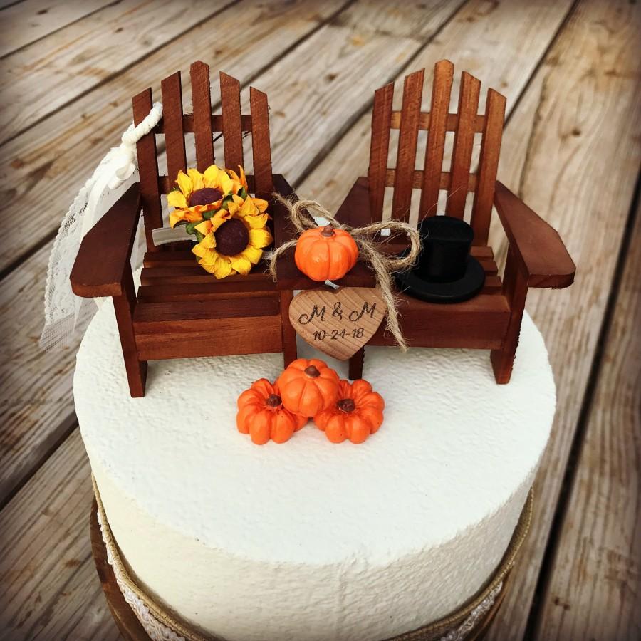 Hochzeit - Rustic Fall Wedding Cake Toppers / Wedding Cake Topper Autumn Cabin Chairs / Fall Wedding/ Rustic Wedding / Wedding